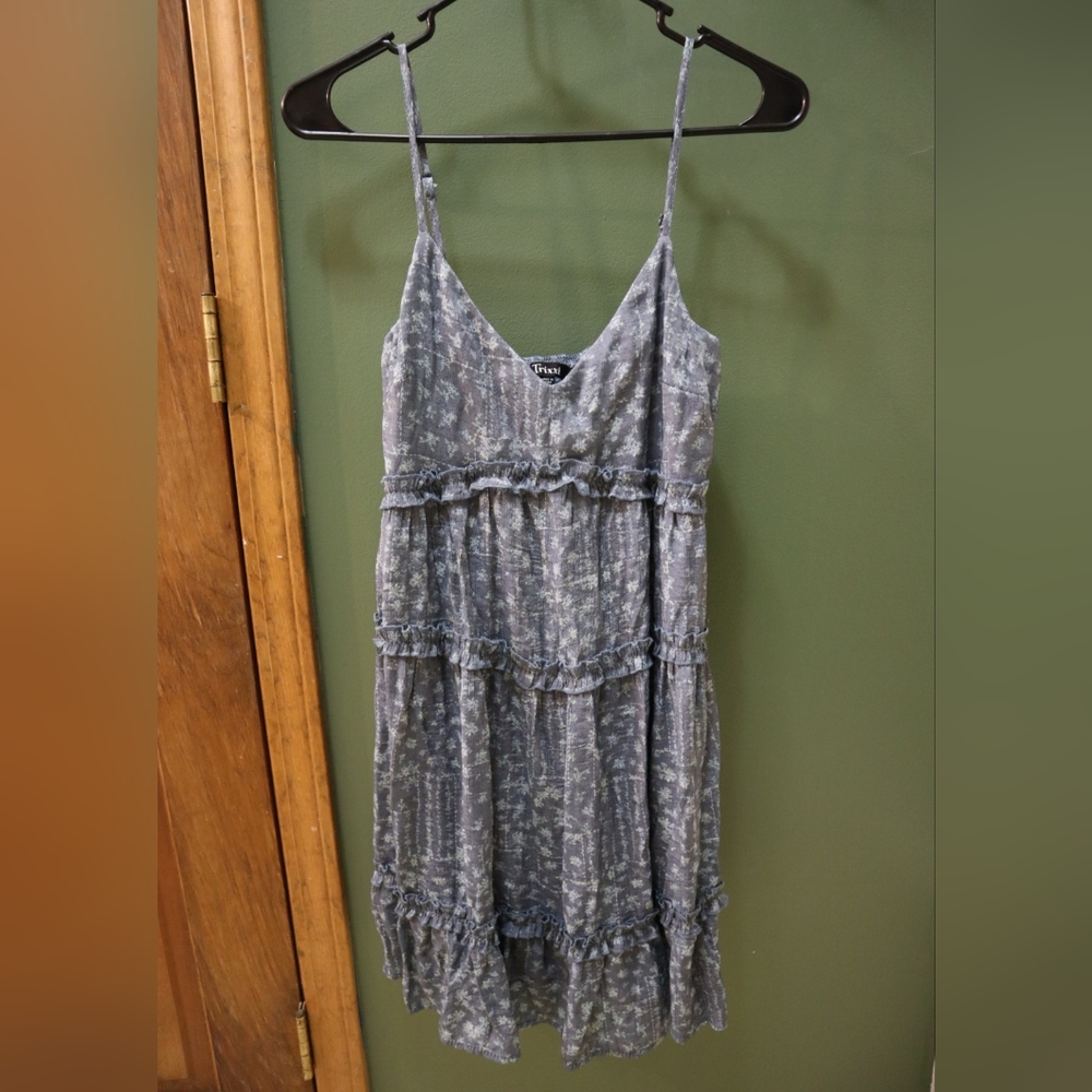 Trixxi Dusty Blue Grey Sleeveless Ruffle Dress